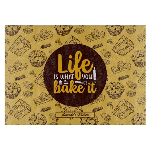 Funny Baking Life Quote Cake Muffin Bakery Patroon Snijplank (Voorkant)