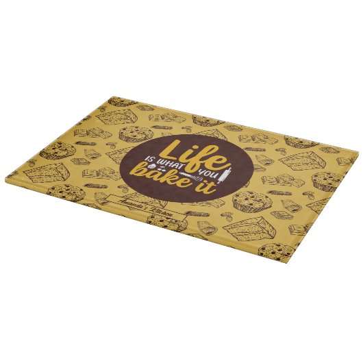 Funny Baking Life Quote Cake Muffin Bakery Patroon Snijplank (Hoek)