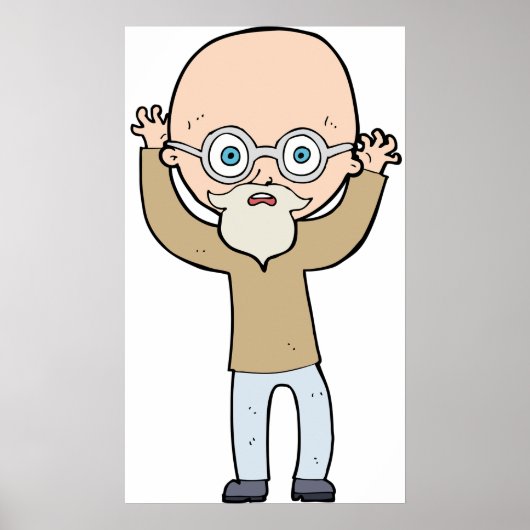 Funny Bald Quirky Old Man with Beard Poster (Voorkant)