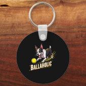 Funny Ballaholic Boston Terrier Dog Chasing Bostie Sleutelhanger (Voorkant)