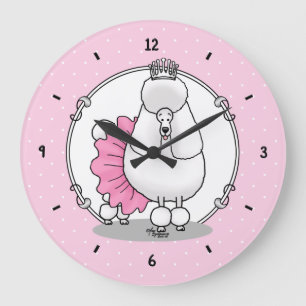 Funny Ballet Ballerina Princess Poodle Dog (wit) Grote Klok