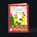 Funny Banana Christmas Card - Cartes de fin de ann<br><div class="desc">Vous cherchez des cartes de Noël à la banane ? Personnalisez votre drôle de carte de voeux banane avec votre propre message personnalisé. Vous pouvez même changer ce que dit la bulle de devis ! Cette joyeuse carte comique rouge et vert présente une banane portant un chapeau de Père Noël...</div>