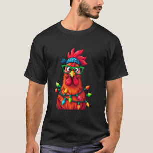 Funny Bandana Chicken Christmas Lights T-shirt Xma