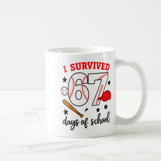 Funny Baseball I Survived 67 Days Of School Design Koffiemok (Rechts)