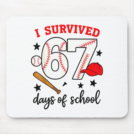 Funny Baseball I Survived 67 Days Of School Design Muismat (Voorkant)