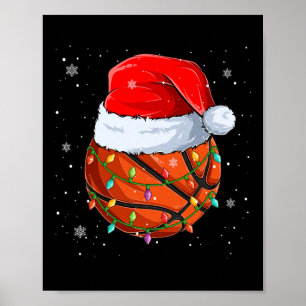 Funny Basketball Santa Hat Xmas Lights Poster