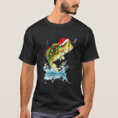 Funny Bass Vist Santa Hat Kerstmis Pajama Fish T-shirt (Voorkant)