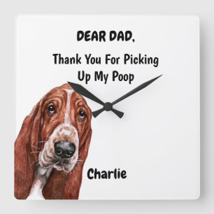 Funny Basset hond Waterverf Canine Art Vierkante Klok