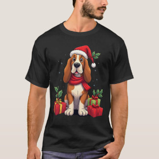 Funny Basset Hound Dog Christmas Outfits Santa Hat T-shirt