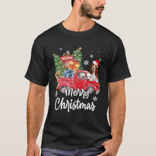 Funny Basset Hound Ride Red Truck Merry Kerstry T-shirt