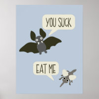 Funny Bat en Mosquito Cartoon Light Blue