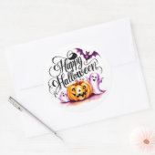 Funny Bat Ghosts and Pumpkin Happy Halloween Ronde Sticker (Envelop)