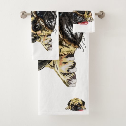 Funny Bath Towel set with Pug Dog - Uw kleuren Bad Handdoek (Insitu)