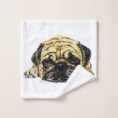 Funny Bath Towel set with Pug Dog - Uw kleuren Bad Handdoek (Wasdoekje)