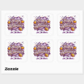 Funny Bats and Pumpkins Happy Halloween Vierkante Sticker (Vel)