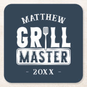 Funny BBQ Grill Master Personalized Barbecue King Vierkante Kartonnen Onderzetter (Voorkant)