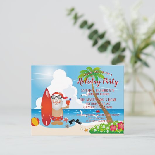 Funny Beach Christmas Party Invitation Carte posta (Debout devant)