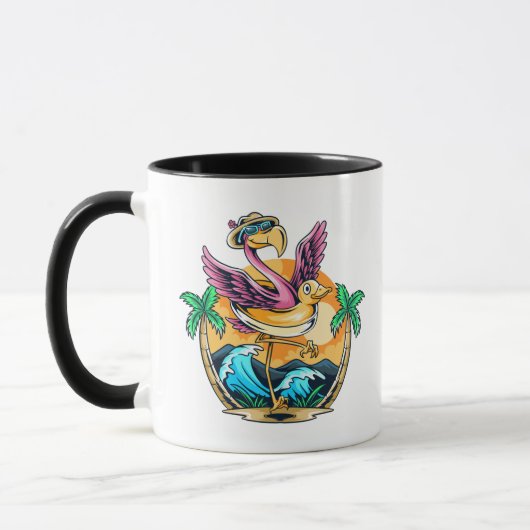 Funny Beach Flamant rose tropical Mug (Gauche)