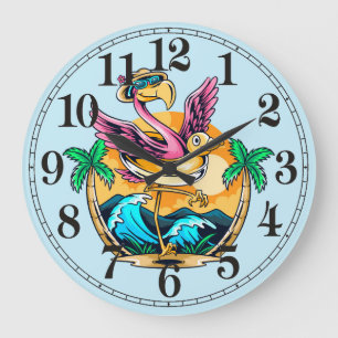 Funny Beach Tropical Flamingo Wall klok