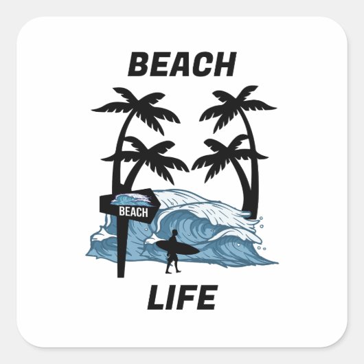 Funny Beach Wave Vierkante Sticker (Voorkant)