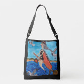 Funny Beach Witch vliegt op de zeemijlen in de Oos Crossbody Tas (Achterkant)