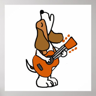 Funny Beagle Dog Singing and Palling Guitar Poster