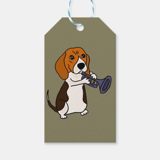 Funny Beagle Dog Trumpet Cadeaulabel (Voorkant)