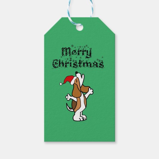 Funny Beagle Dog zingt kerstmanschappen uit Cadeaulabel (Voorkant)