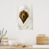 Funny Bear Bathroom Print, Bear In Bathrobe Poster (Keuken)