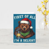 Funny Bear First Of All I'm A Delight Merry Christ Kaart (Gele Bloem)