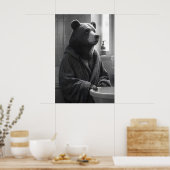 Funny Bear in Bathrobe Print, Quirky Bathroom Poster (Keuken)