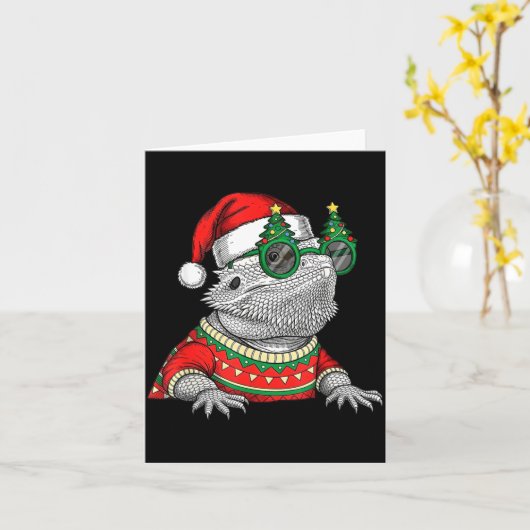 Funny Bearded Dragon Santa Hat Christmas Kaart (Gele Bloem)