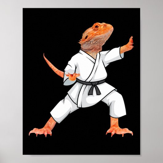 Funny Bearded Dragons Doing Karate Samurai Ninja L Poster (Voorkant)