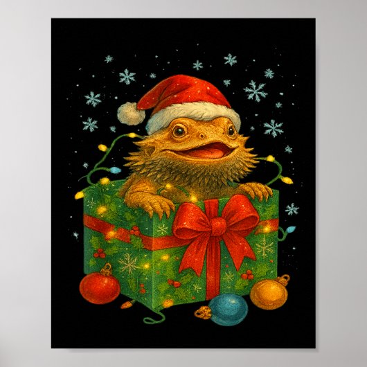 Funny Bearded Dragons Santa Christmas Tree Lights  Poster (Voorkant)