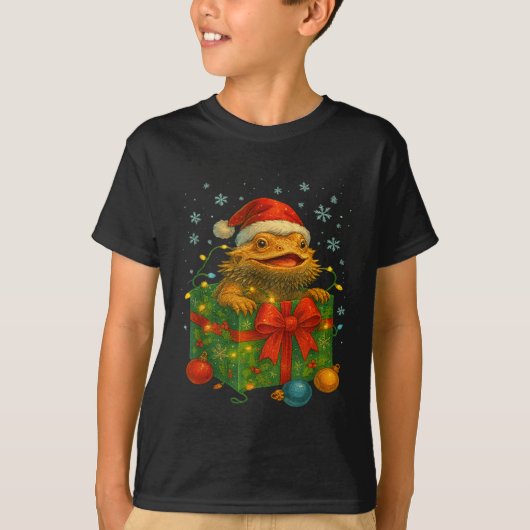 Funny Bearded Dragons Santa Christmas Tree Lights  T-shirt (Voorkant)