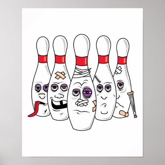 Funny Beat Up Bowling Pins Poster (Voorkant)