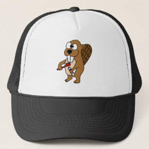 Funny Beaver Brushing Teeth Cartoon Trucker Pet
