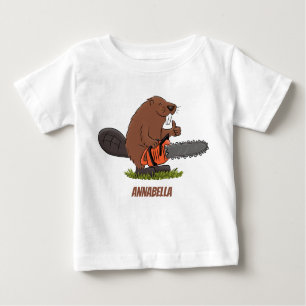 Funny beaver met kettingzaag cartoon humor