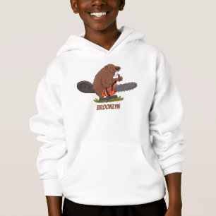 Funny beaver met kettingzaag cartoon humor