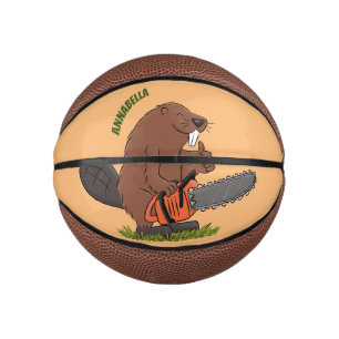 Funny beaver met kettingzaag cartoon humor basketbal