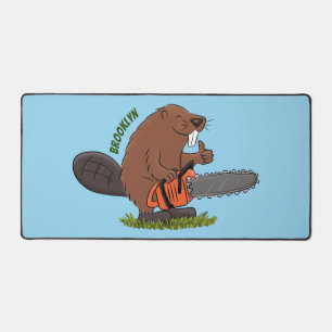Funny beaver met kettingzaag cartoon humor bureaumat