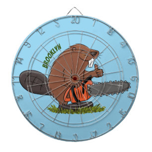 Funny beaver met kettingzaag cartoon humor dartbord