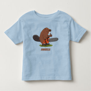Funny beaver met kettingzaag cartoon humor kinder shirts