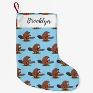 Funny beaver met kettingzaag cartoon humor kleine kerstsok