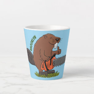 Funny beaver met kettingzaag cartoon humor latte mok