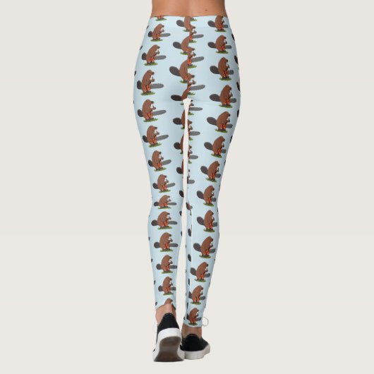 Funny beaver met kettingzaag cartoon humor leggings (Achterkant)