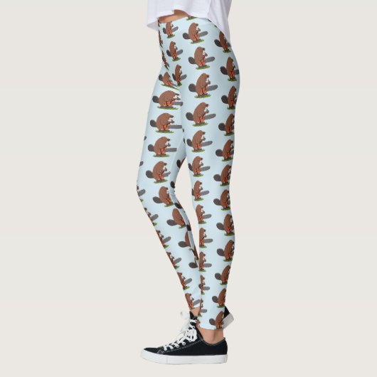 Funny beaver met kettingzaag cartoon humor leggings (Links)