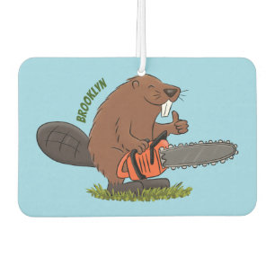Funny beaver met kettingzaag cartoon humor luchtverfrisser