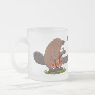 Funny beaver met kettingzaag cartoon humor matglas koffiemok
