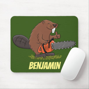 Funny beaver met kettingzaag cartoon humor muismat